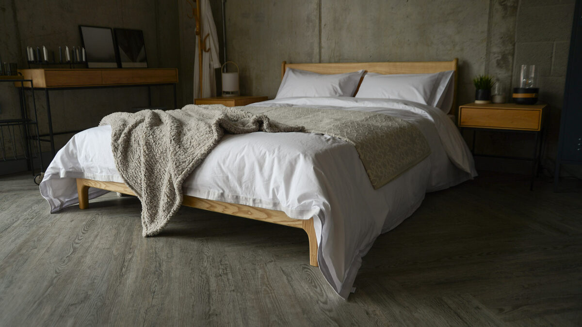 white cotton bedding with silver grey linen detail