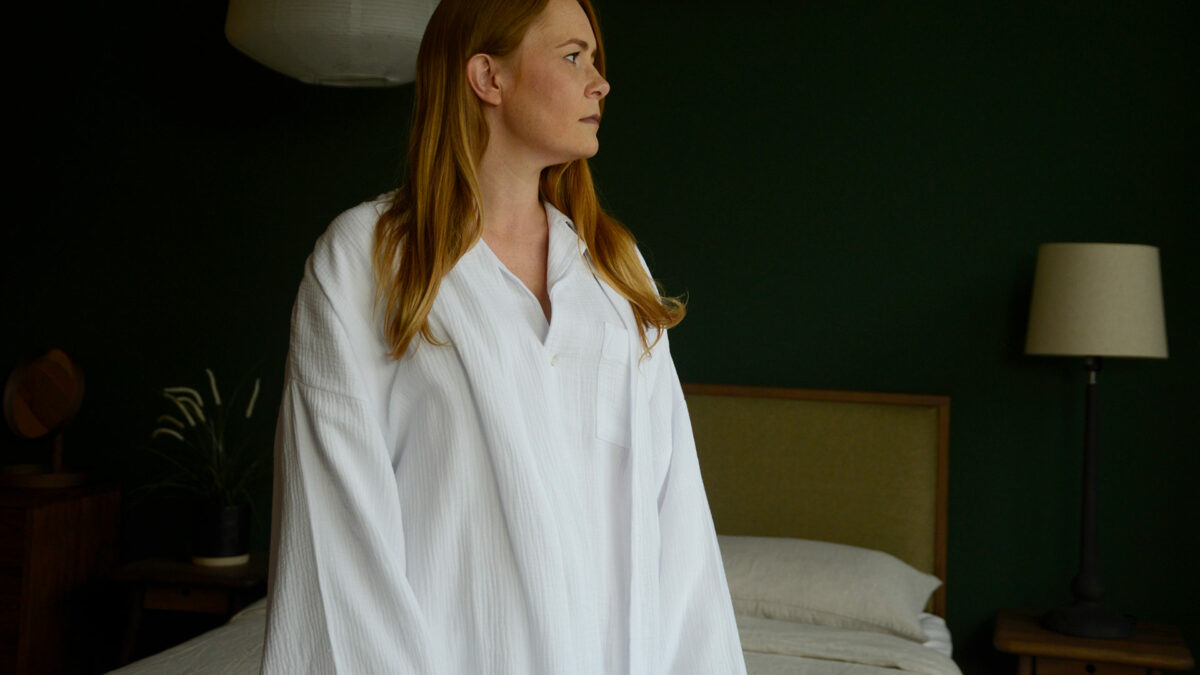 white cotton robe and pyjama top