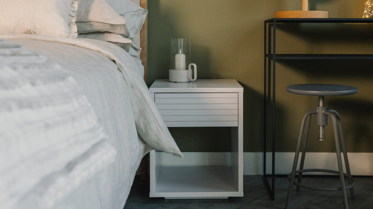 white cube bedside with drawer