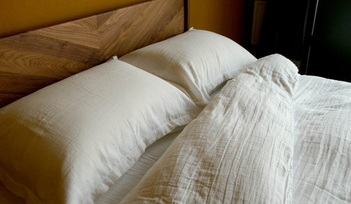 white double layer bedding close up