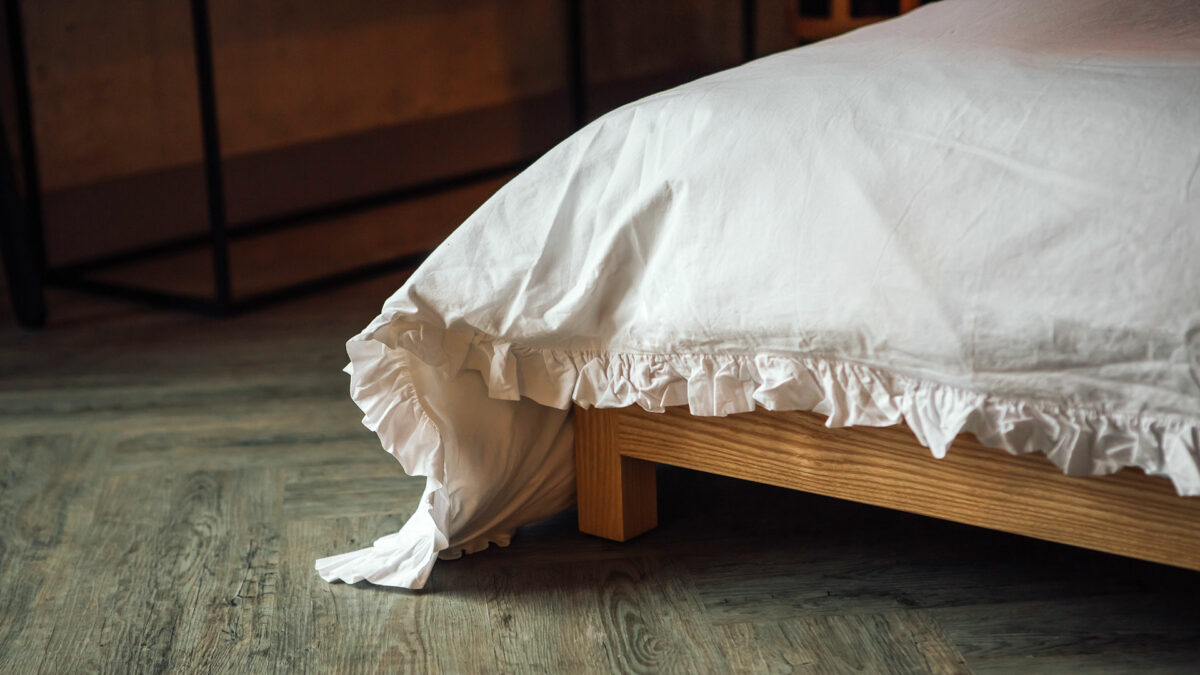 white ruffle cotton bedding close up corner