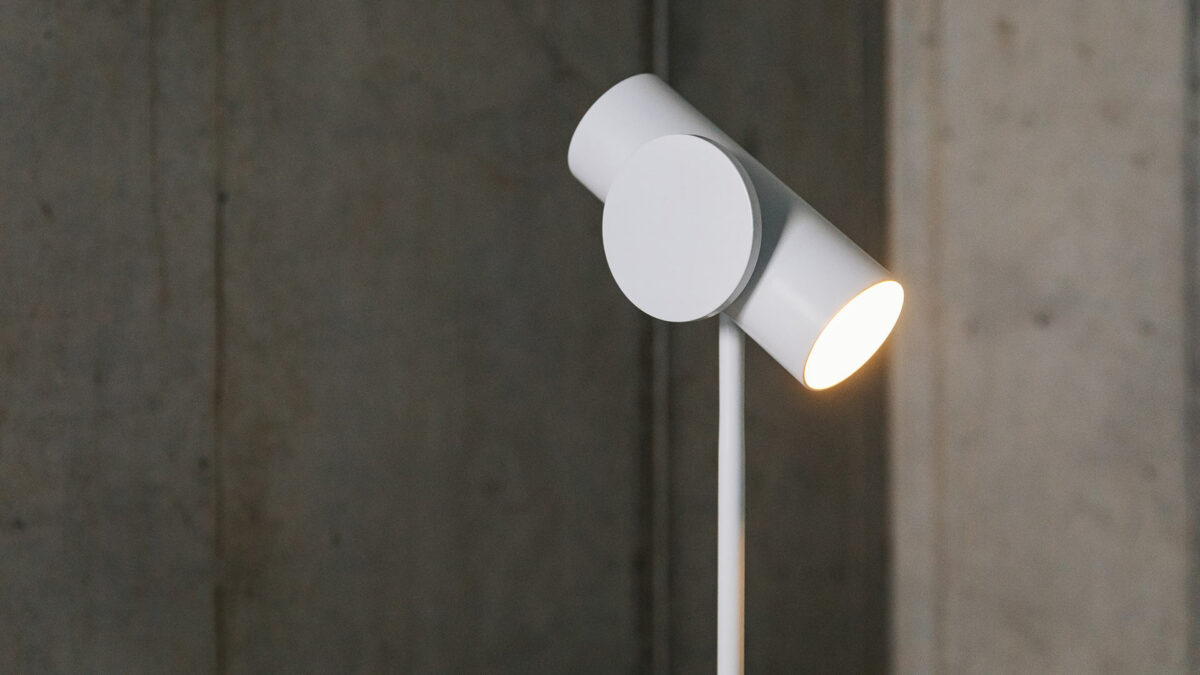 a close up of the stage floor lamp in white