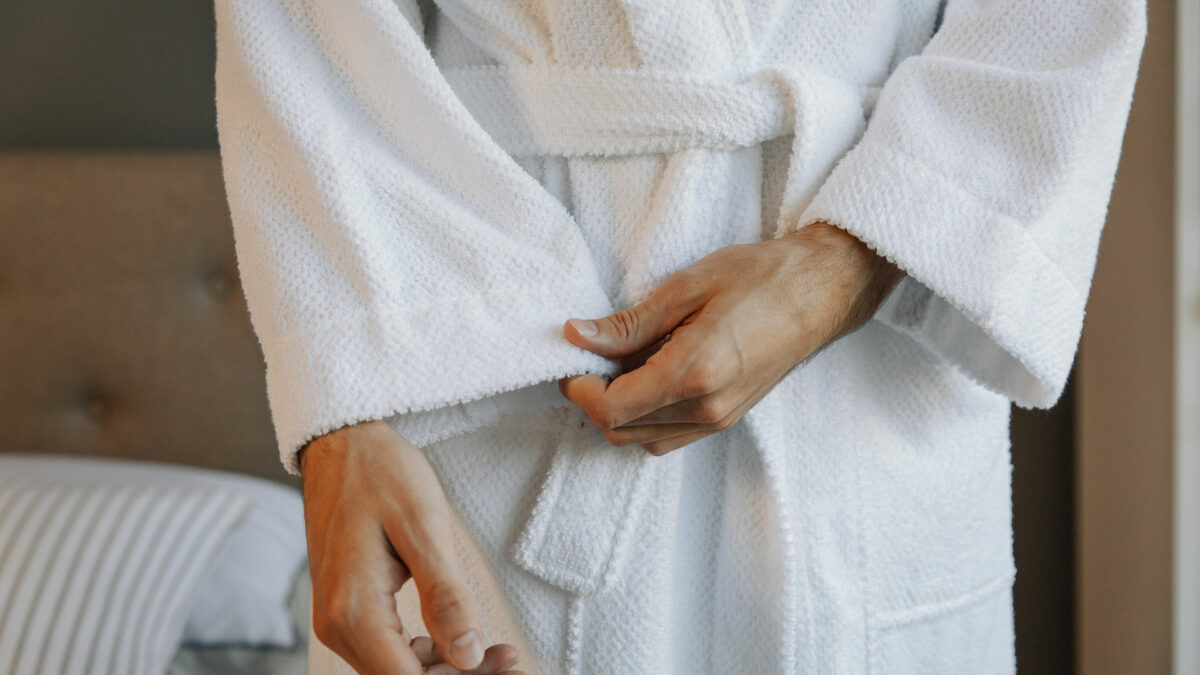 white textured robe detail