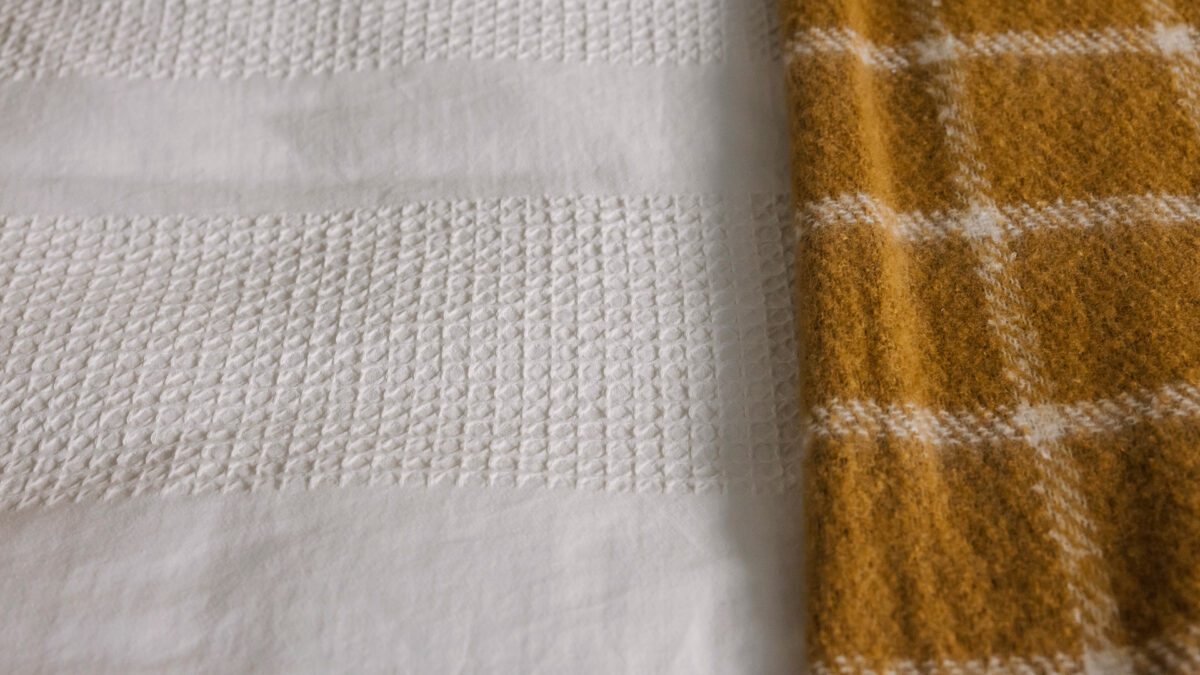 white waffle stripe duvet set detail