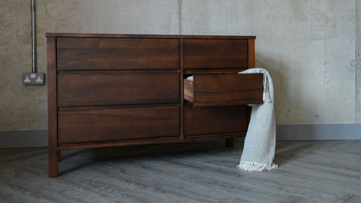 wide 6 drawer chest deep smoked walnut finish