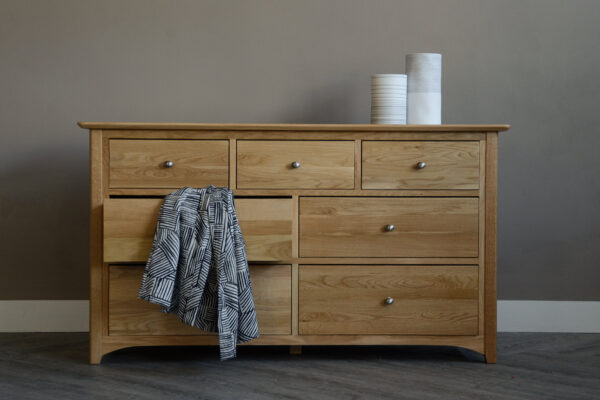 wide classic oak storage chest with 7 drawers