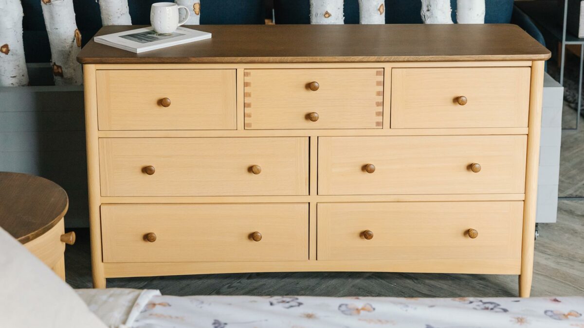 wide two tone oak chest