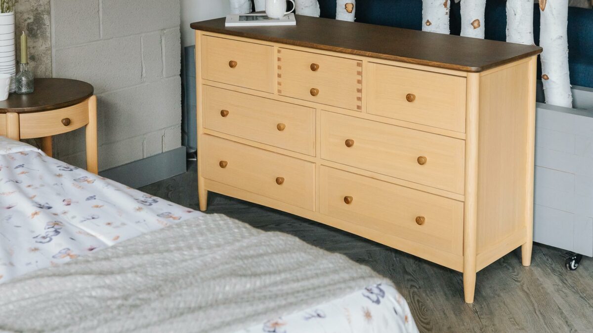 wide two tone oak drawer unit