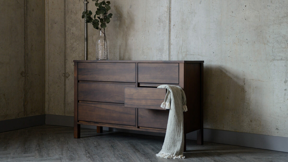 wide walnut chest with smoked finish