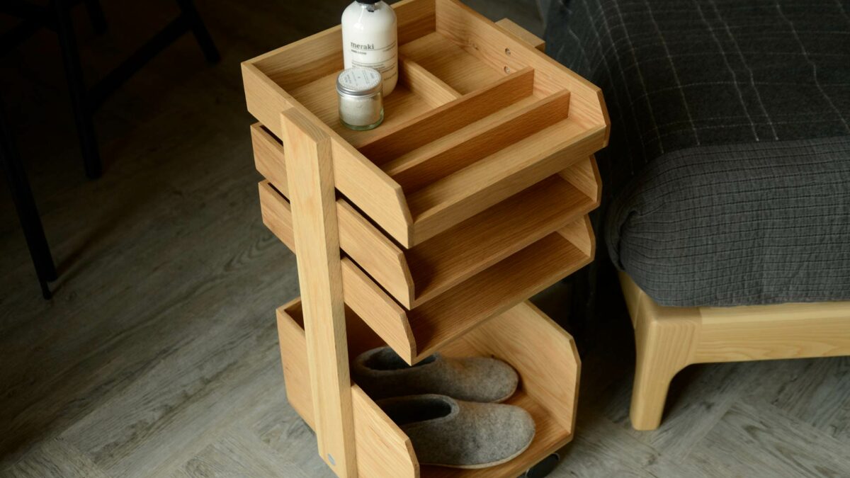 Oak storage unit on wheels