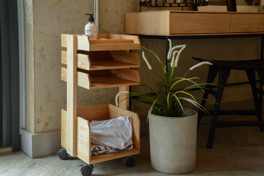 modern oak storage trolley