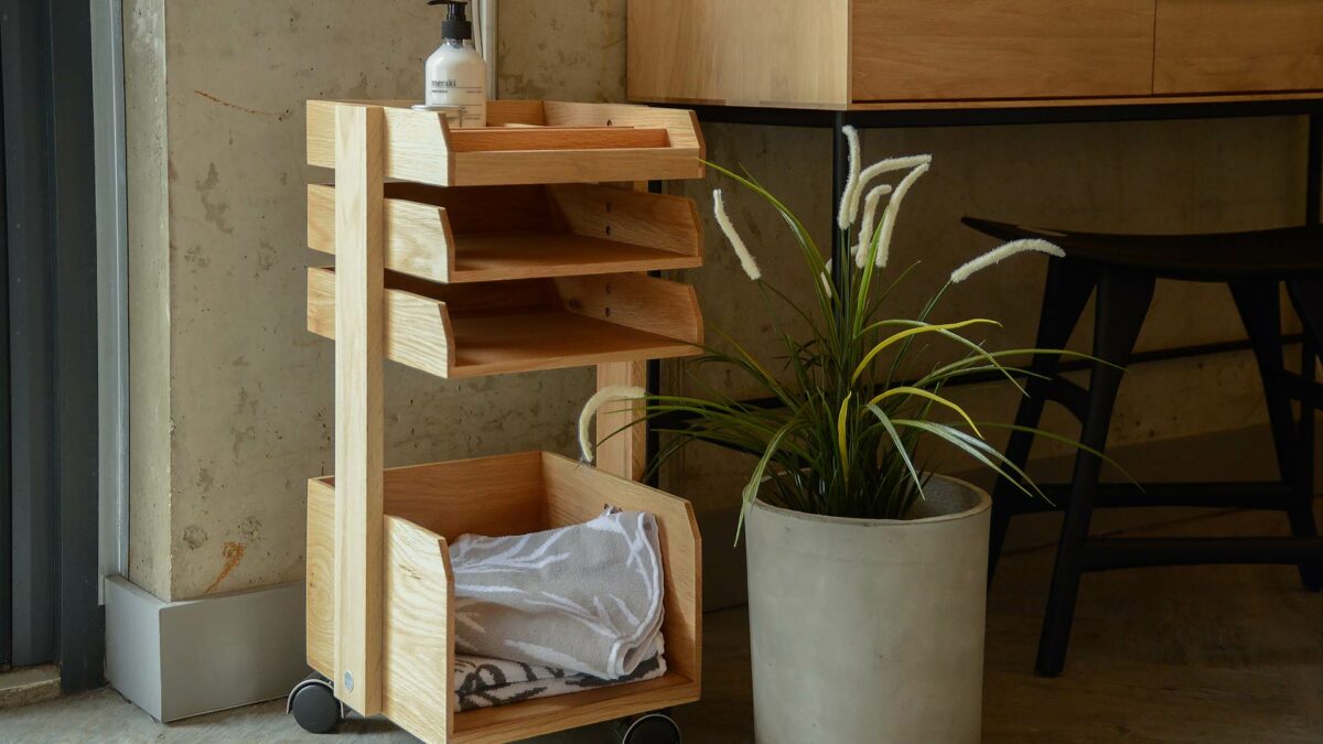 modern oak storage trolley