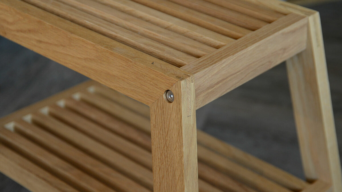wireworks step stool oak corner view