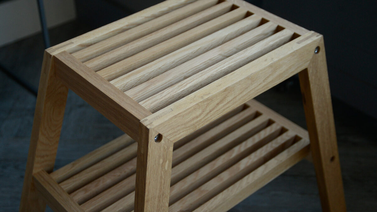 solid oak step stool top from above