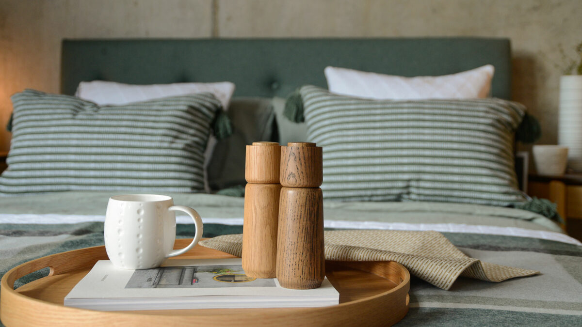 wooden salt and pepper mills breakfast in bed