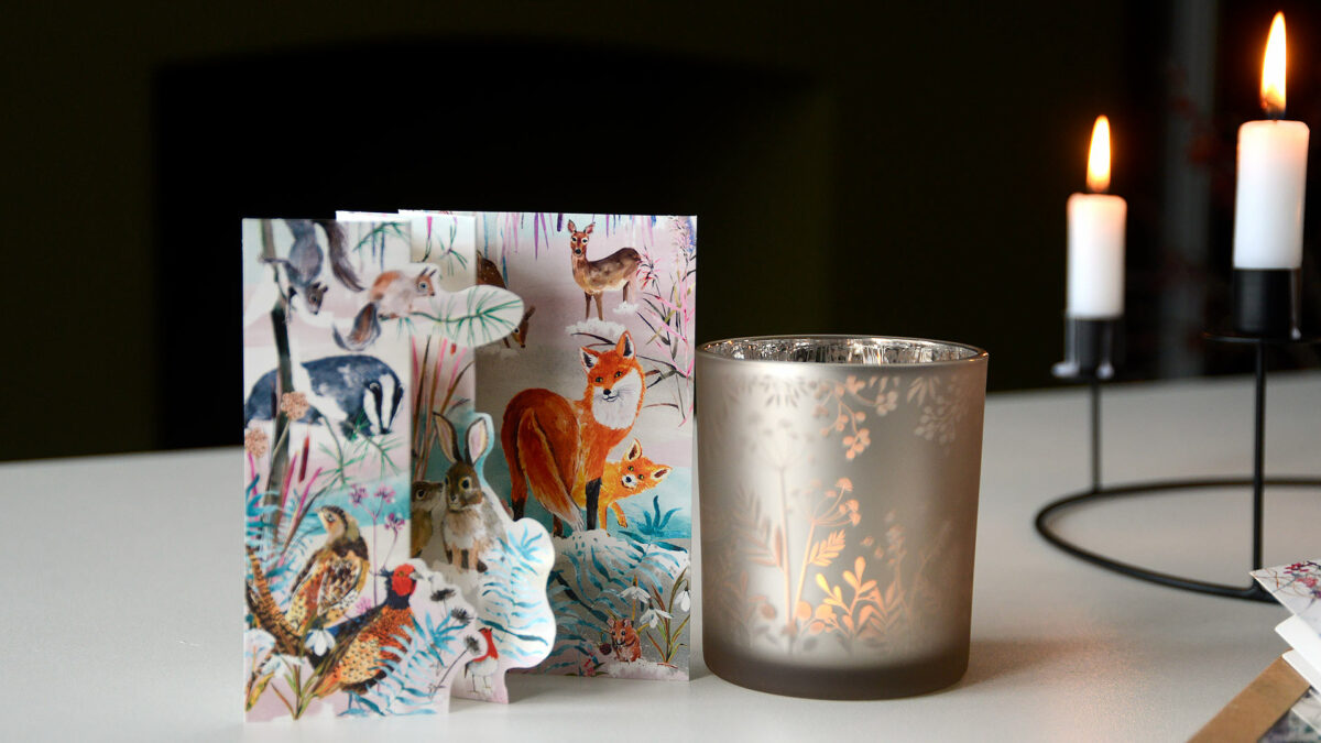 woodland creatures trifold card with candle holder