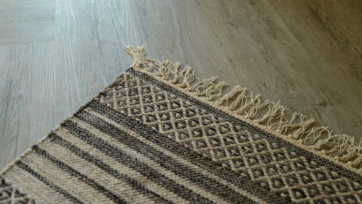 fringe detail on cotton woven boho rug