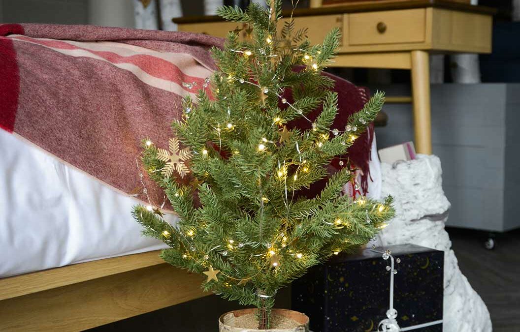 xmas decorations on tree portrait