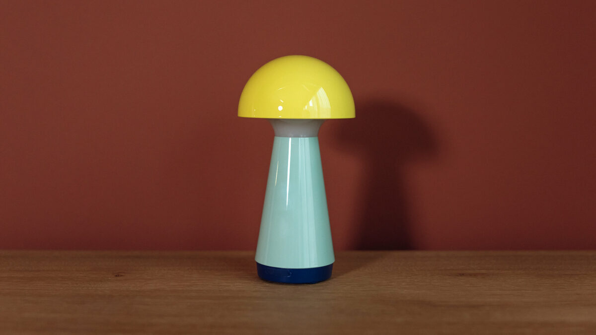 yellow aqua and navy mini mushroom lamp